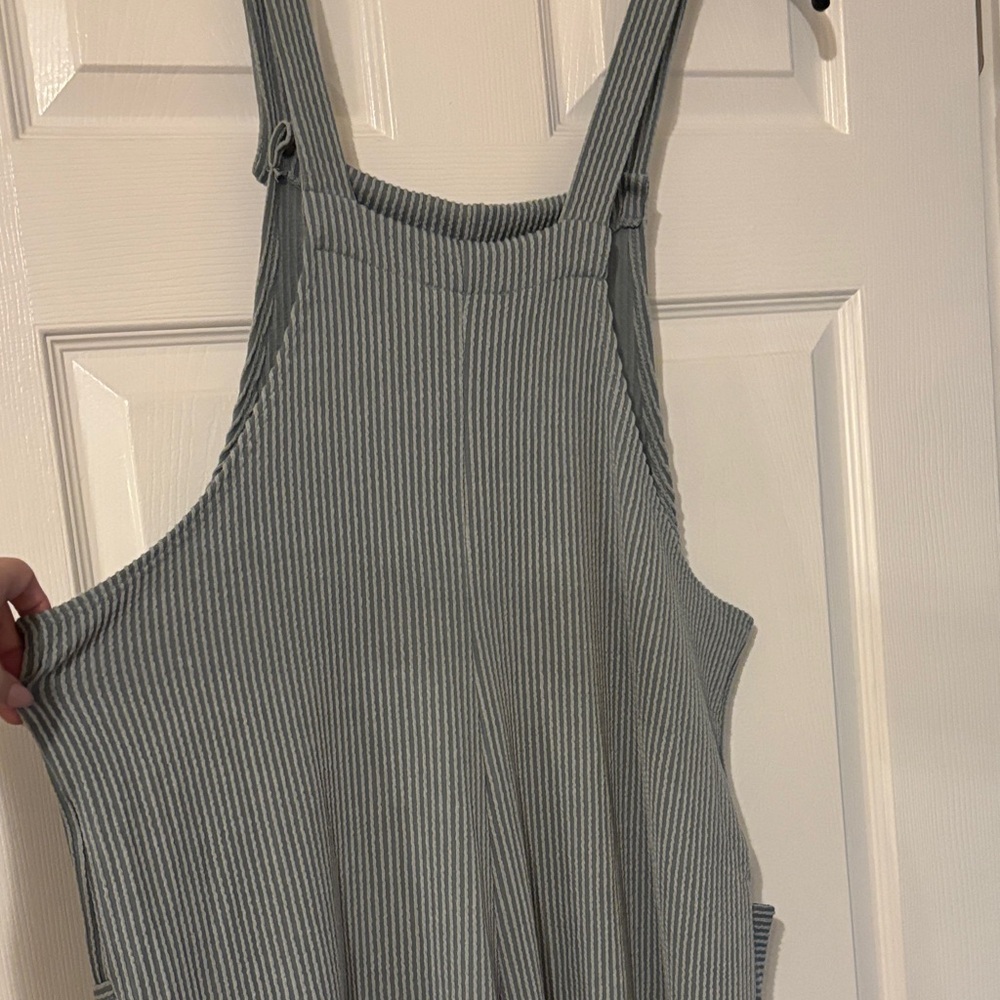 Women's Stretchy Ribbed Jumpsuit-Blue-Size 1X - Picture 7 of 9